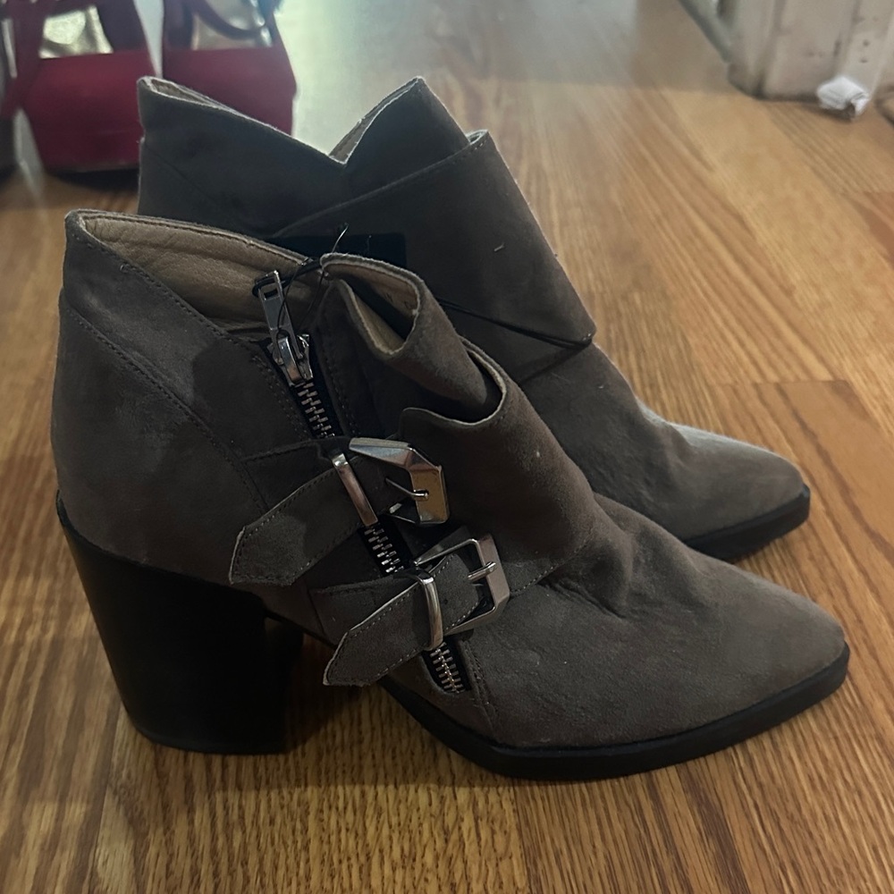 Forever 21 Charcoal Ankle Boots with Buckle Detail